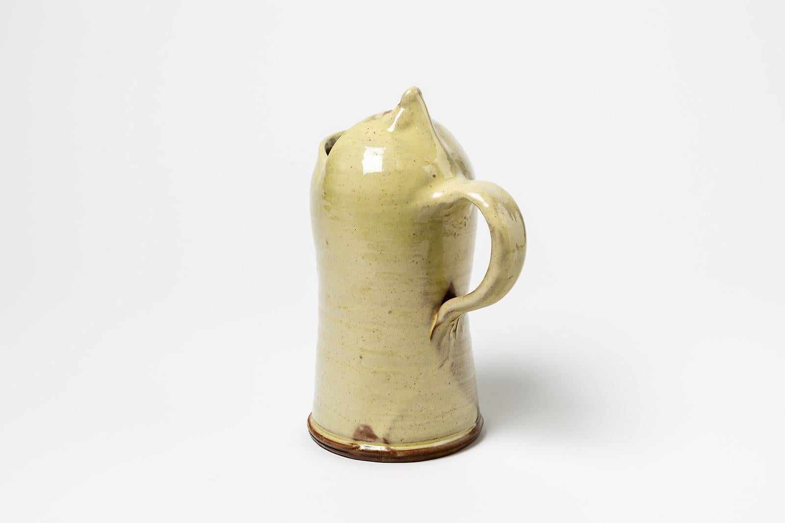 Contemporary Figurative Yellow Ceramic Pitcher by JJ Dubernard French Pottery For Sale