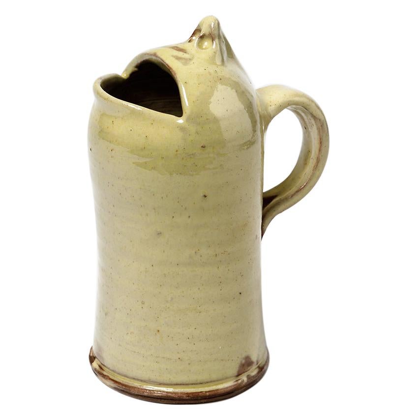 Figurative Yellow Ceramic Pitcher by JJ Dubernard French Pottery