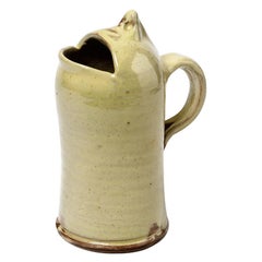 Figurative Yellow Ceramic Pitcher by JJ Dubernard French Pottery