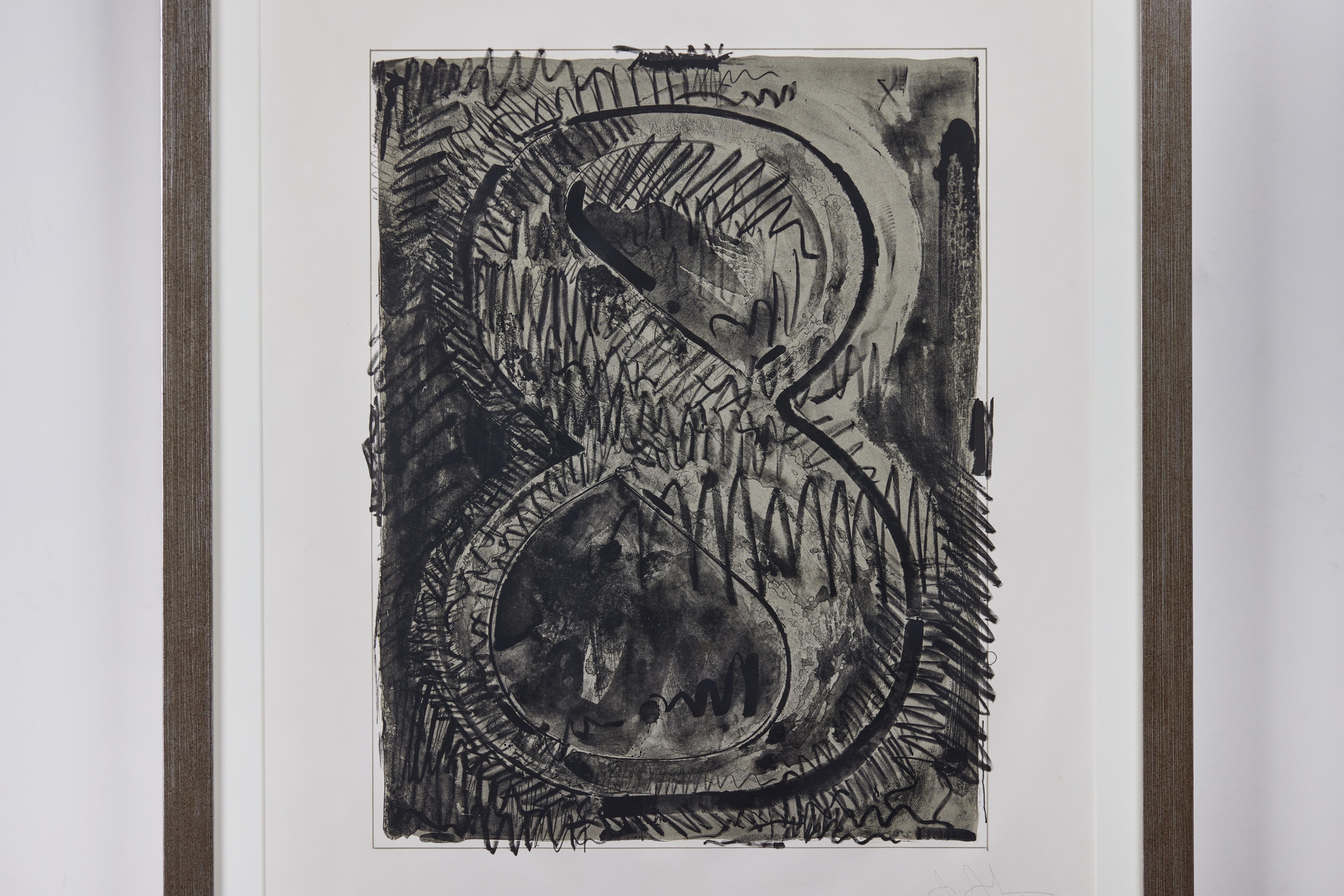 Jasper Johns (American b. 1930) Figure 8 (ULAE 52) From Black Numeral Series
Signed, dated, numbered 66/70, 1968 lithograph.

Select public collections: MOMA, NYC;
National Gallery of Art, D.C.; Art Institute of Chicago, IL; Tate Gallery,