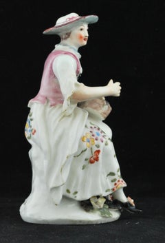 Figure Columbine with her Hurdy Gurdy, Bow Porcelain Factory, circa 1756