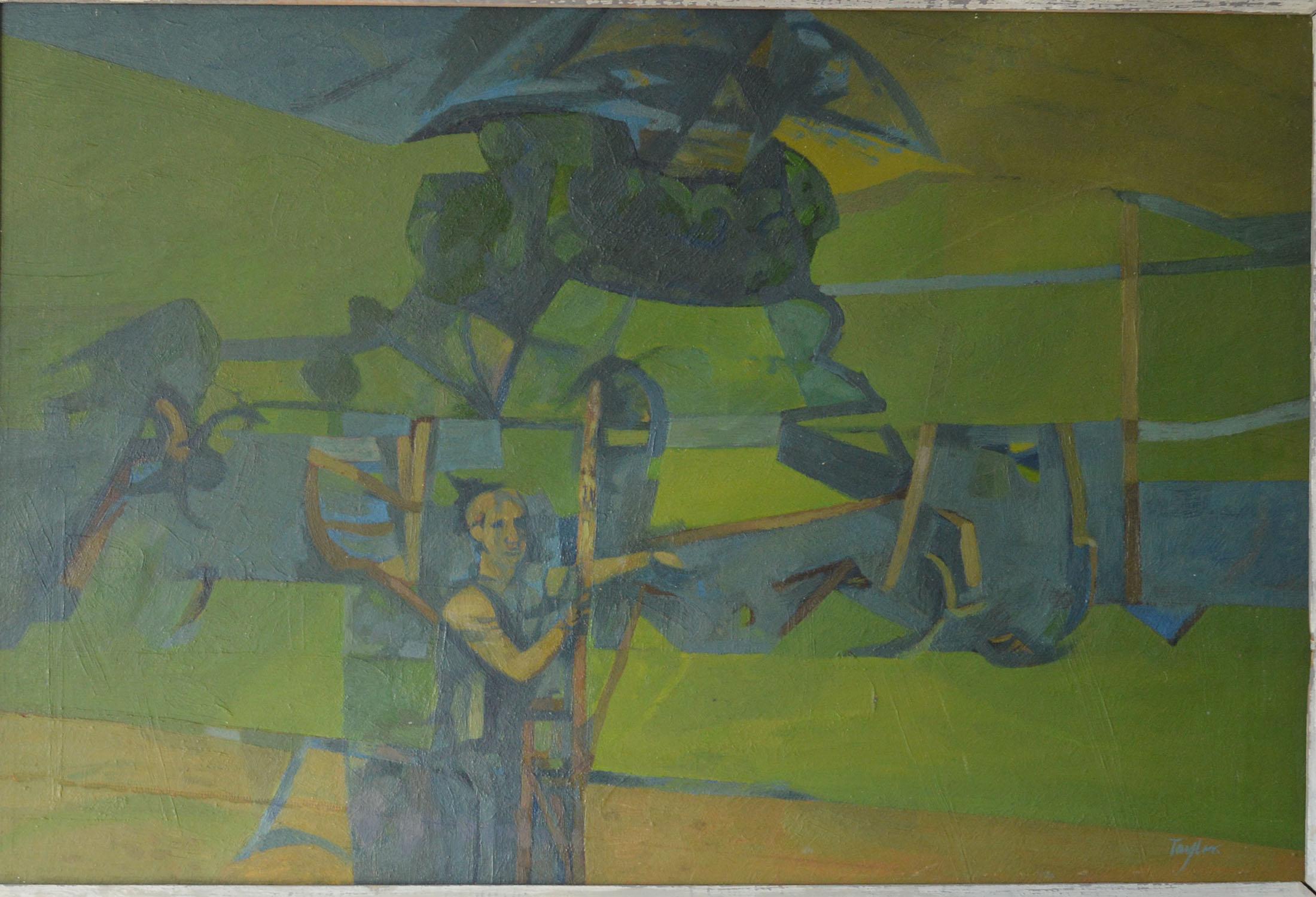 English Figure in an Abstract Landscape, A. C. Taylor, circa 1950 For Sale