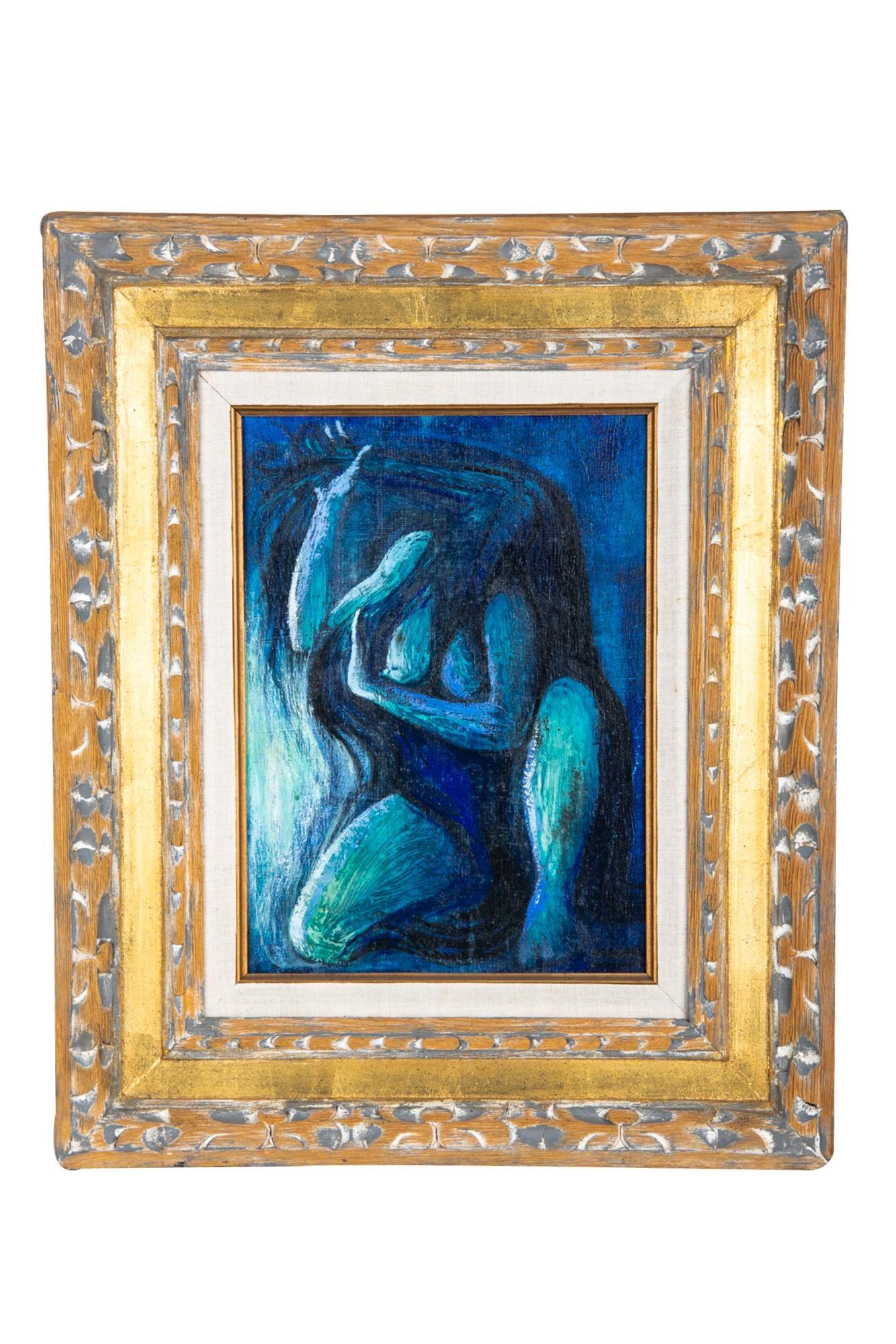 Huile sur toile magnifiquement encadrée représentant une figure bleue.

Taille : 13 3/4 x 9 3/4 pouces toile, 22 1/8 x 18 1/2 pouces cadre.