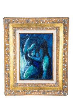 "Figure in Blue", Oil on Canvas, Framed