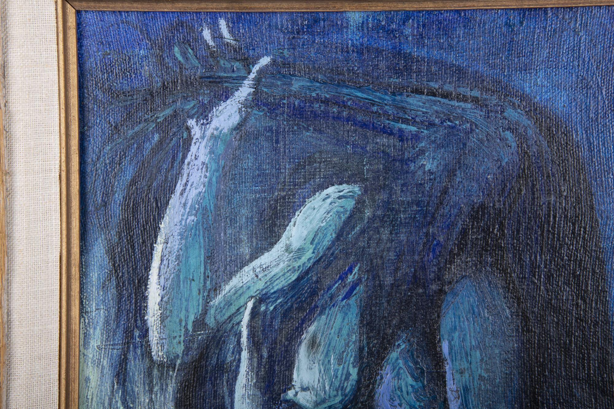 Américain « Figure en bleu », huile sur toile, encadrée en vente
