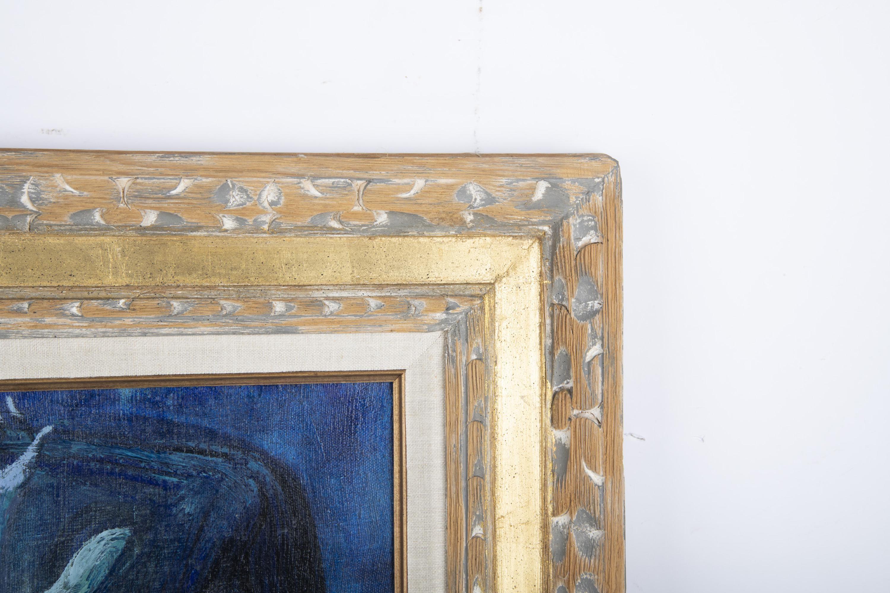 Milieu du XXe siècle « Figure en bleu », huile sur toile, encadrée en vente
