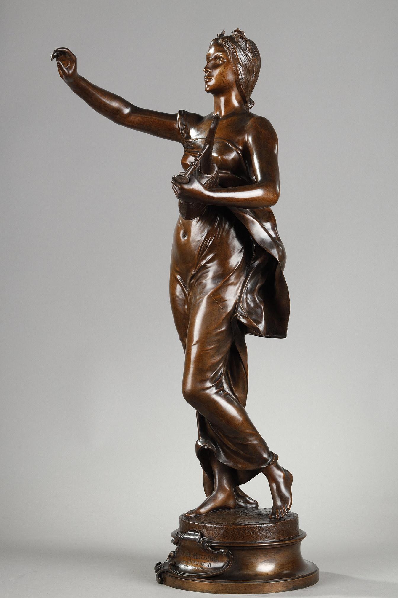 Francese Figura in bronzo con patina di medaglia 