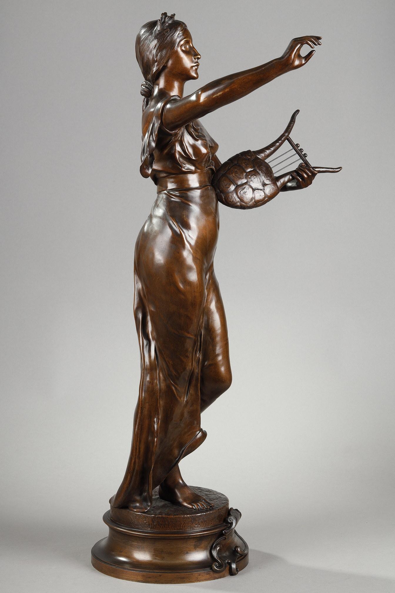 Figur aus Bronze mit Medaille-Patina „Muse Des Bois“ nach Henri-Louis Levasseur (Spätes 19. Jahrhundert) im Angebot