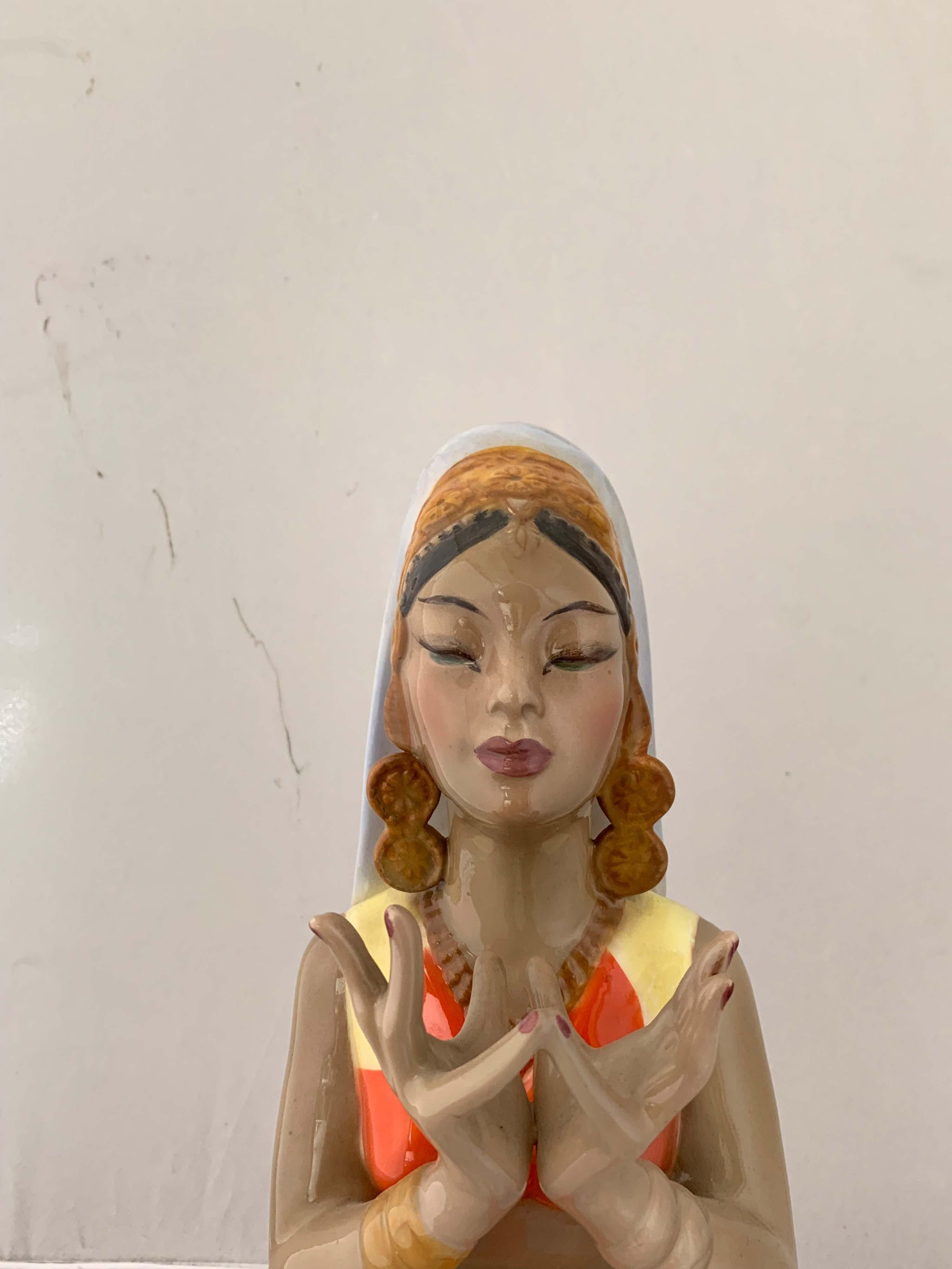 Italian Figure of a Girl in a Meditative Pose by Caterina Manna for C.I.A. Manna Torino
