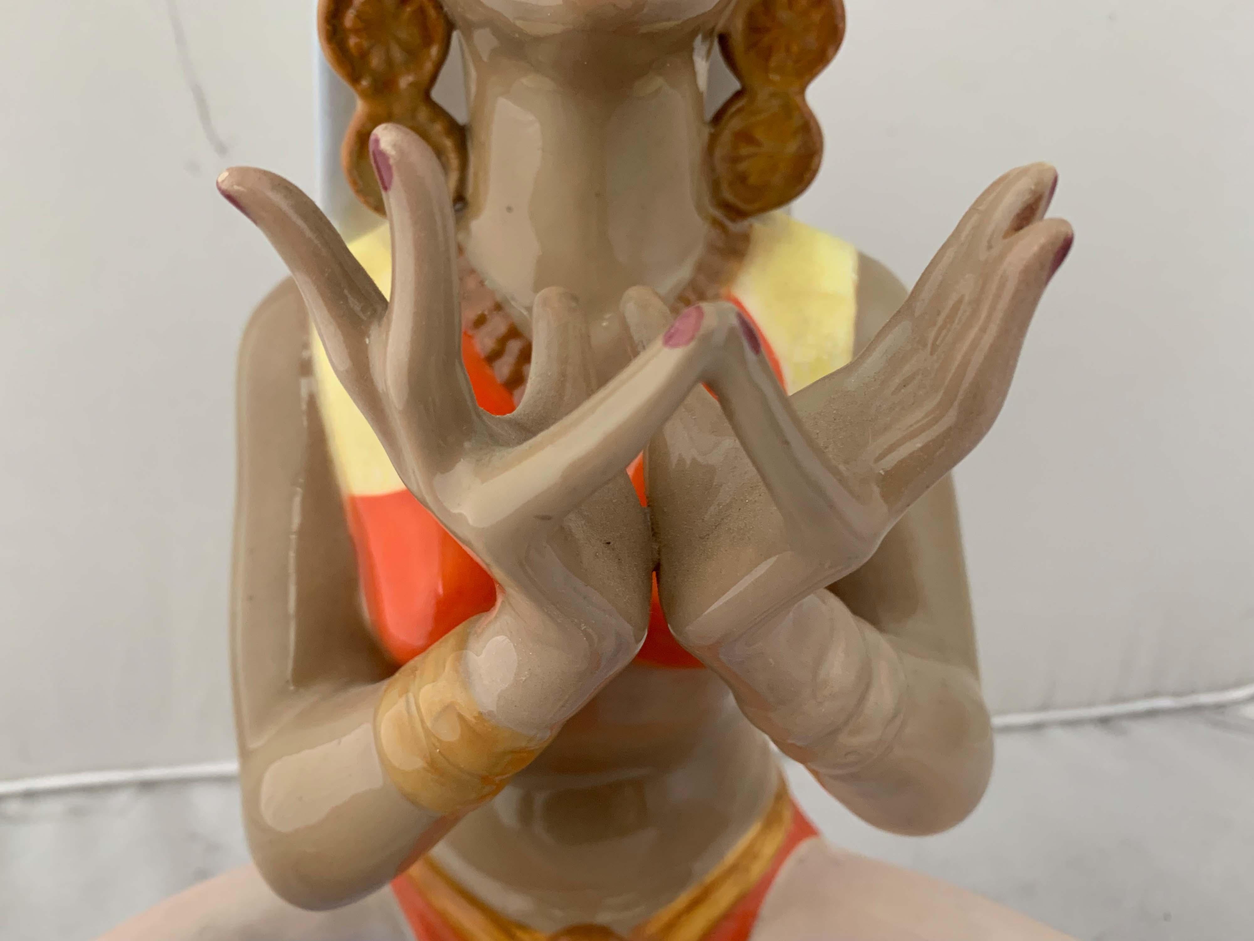 Mid-20th Century Figure of a Girl in a Meditative Pose by Caterina Manna for C.I.A. Manna Torino