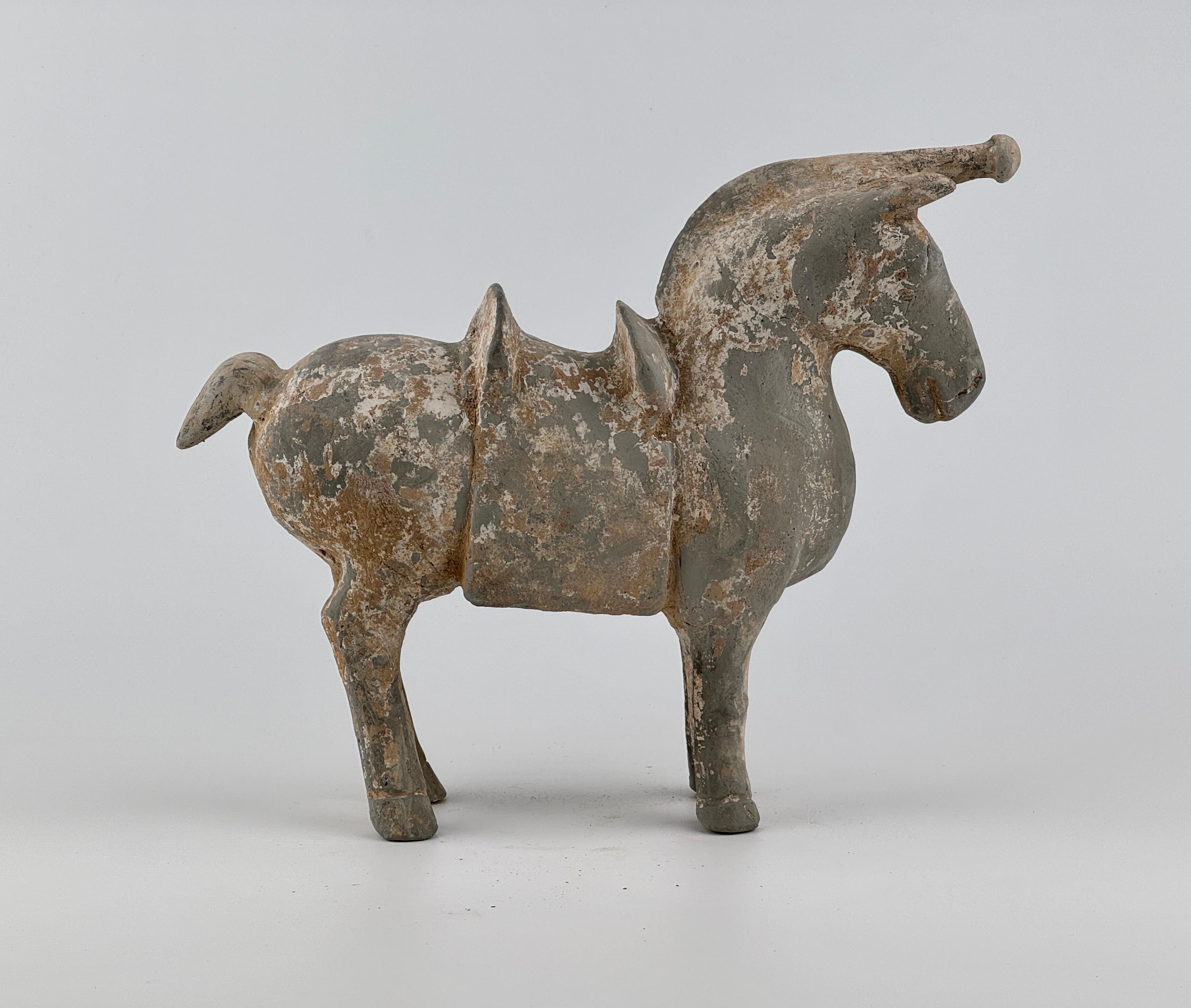 Glazed Figure of a Horse with traces of white slip, Western Jin-Han Dynasty For Sale