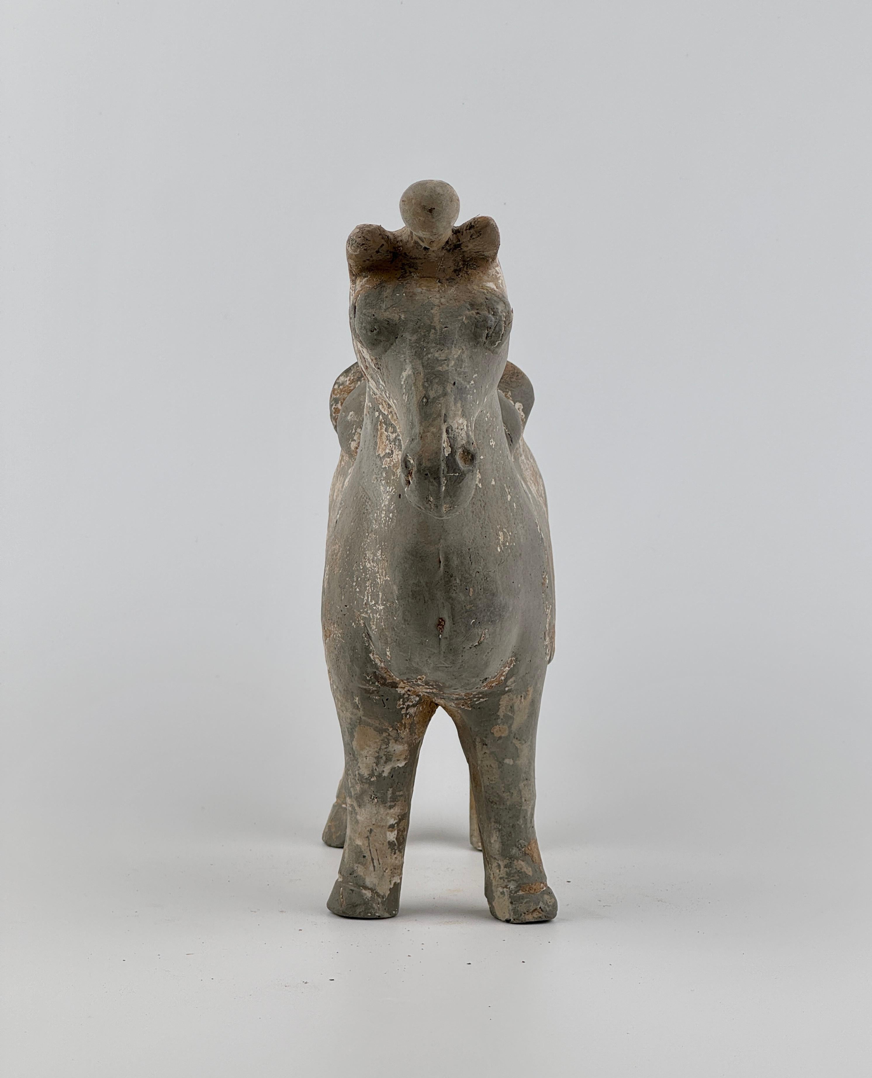 Pottery Figure of a Horse with traces of white slip, Western Jin-Han Dynasty For Sale