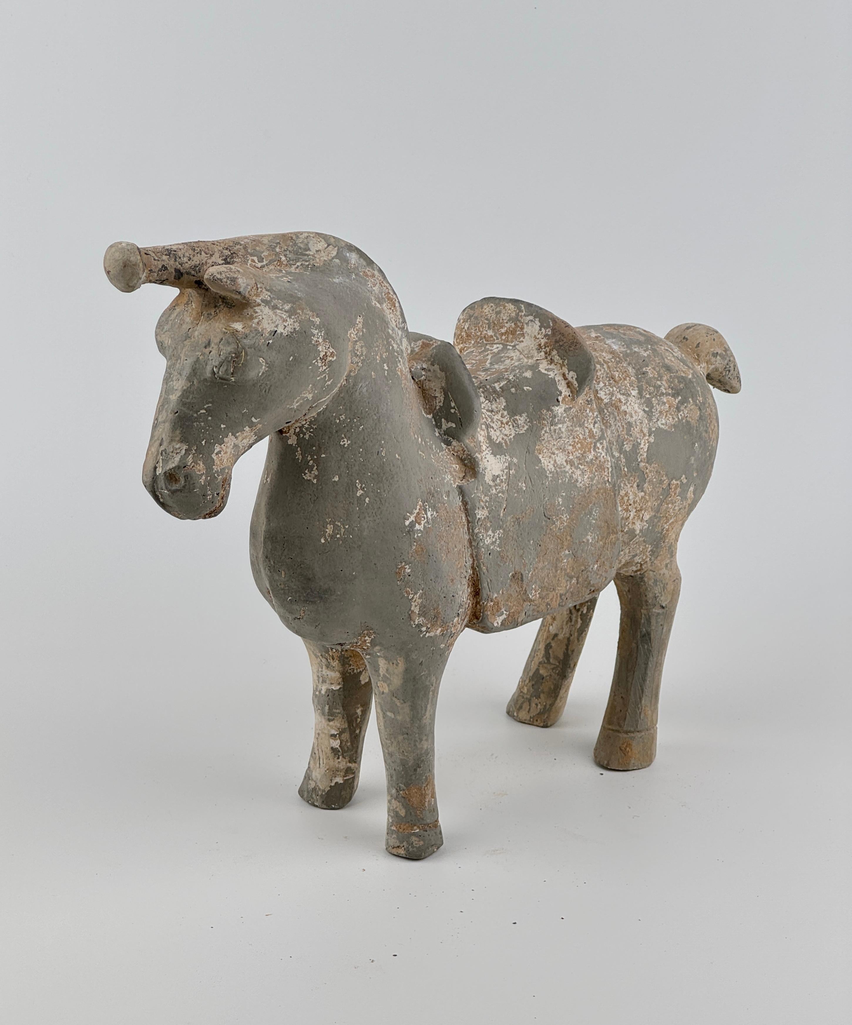 Figure of a Horse with traces of white slip, Western Jin-Han Dynasty For Sale 1
