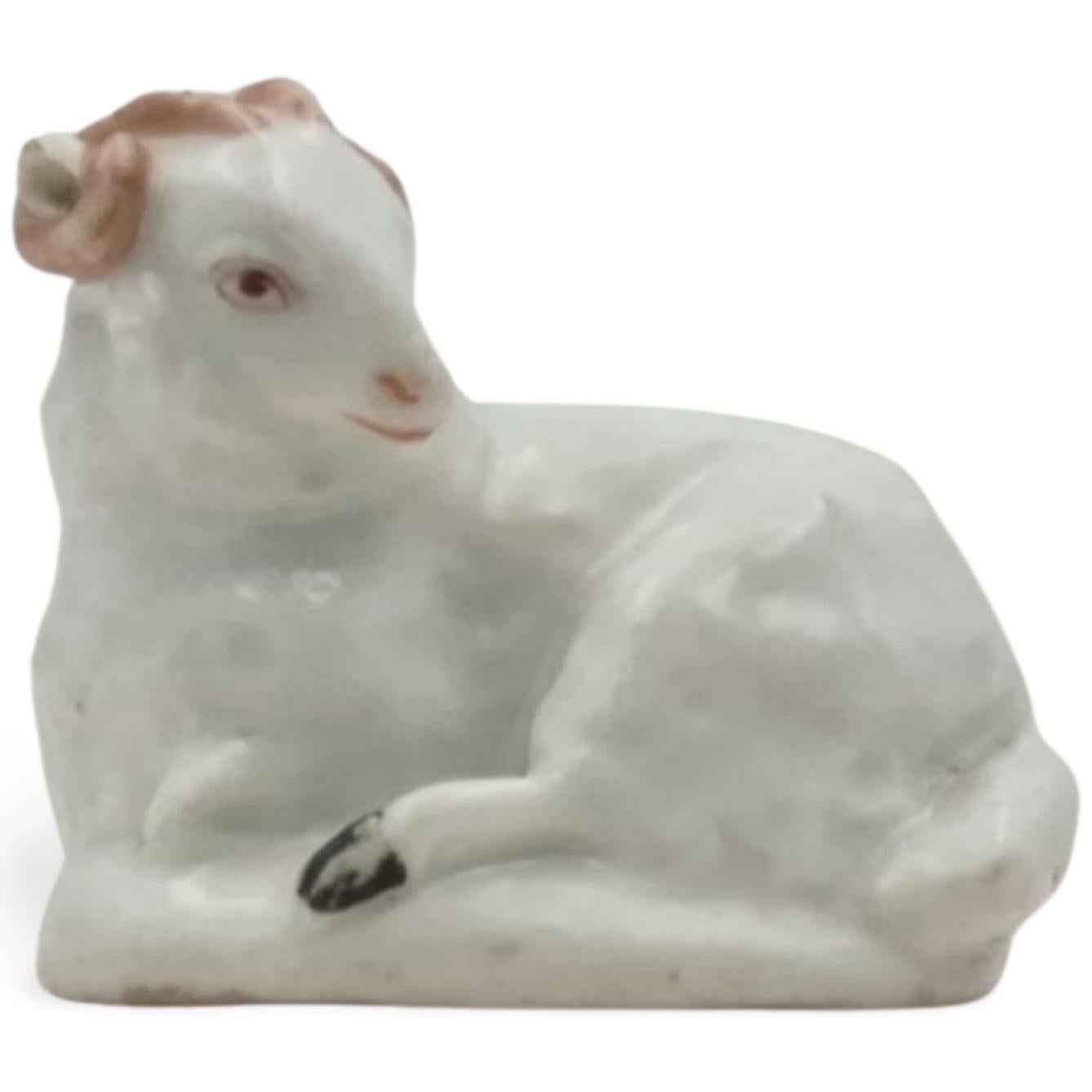 Derby was able to produce exceptional work, as this figure of a recument ram attests. Skillfully sculpted, moulded and potted, there is something about the expression produced by the painter that speaks to the heart.
