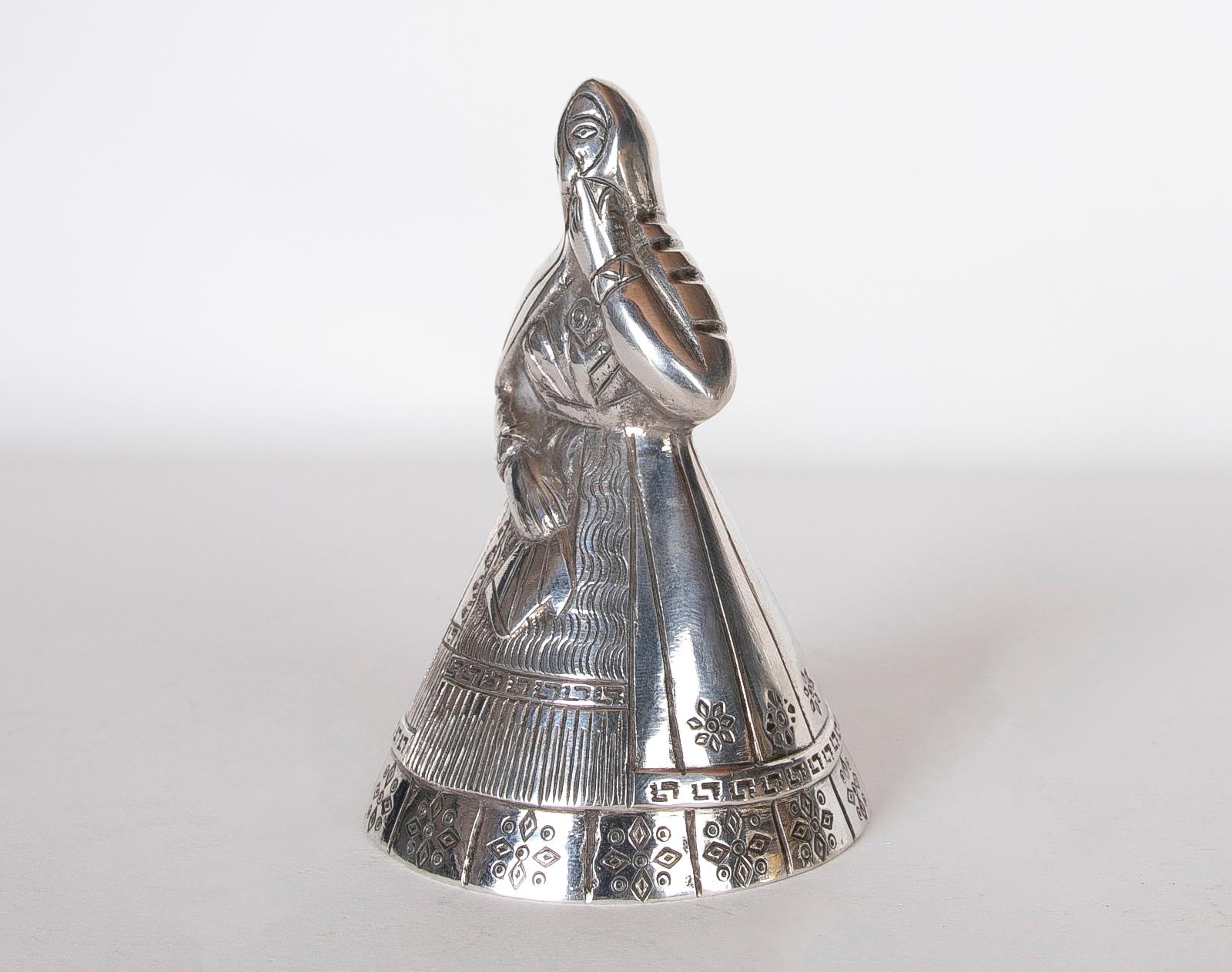 African Figure of a Woman in Typical Costume of her Country Made of Metal For Sale