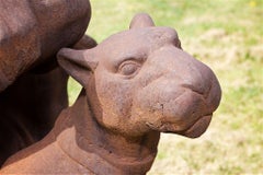 Figure of Seated Man with Leopard at His Feet, Cast in Iron