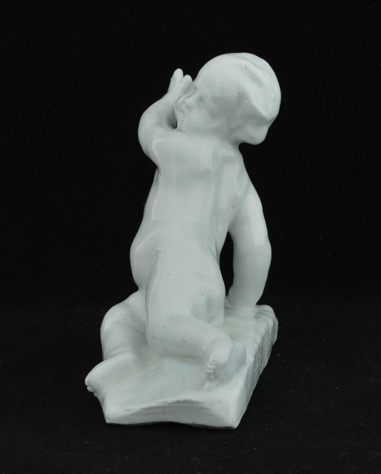 Neoclassical Figure of Pointing Boy by Bow Porcelain Factory, circa 1751 For Sale