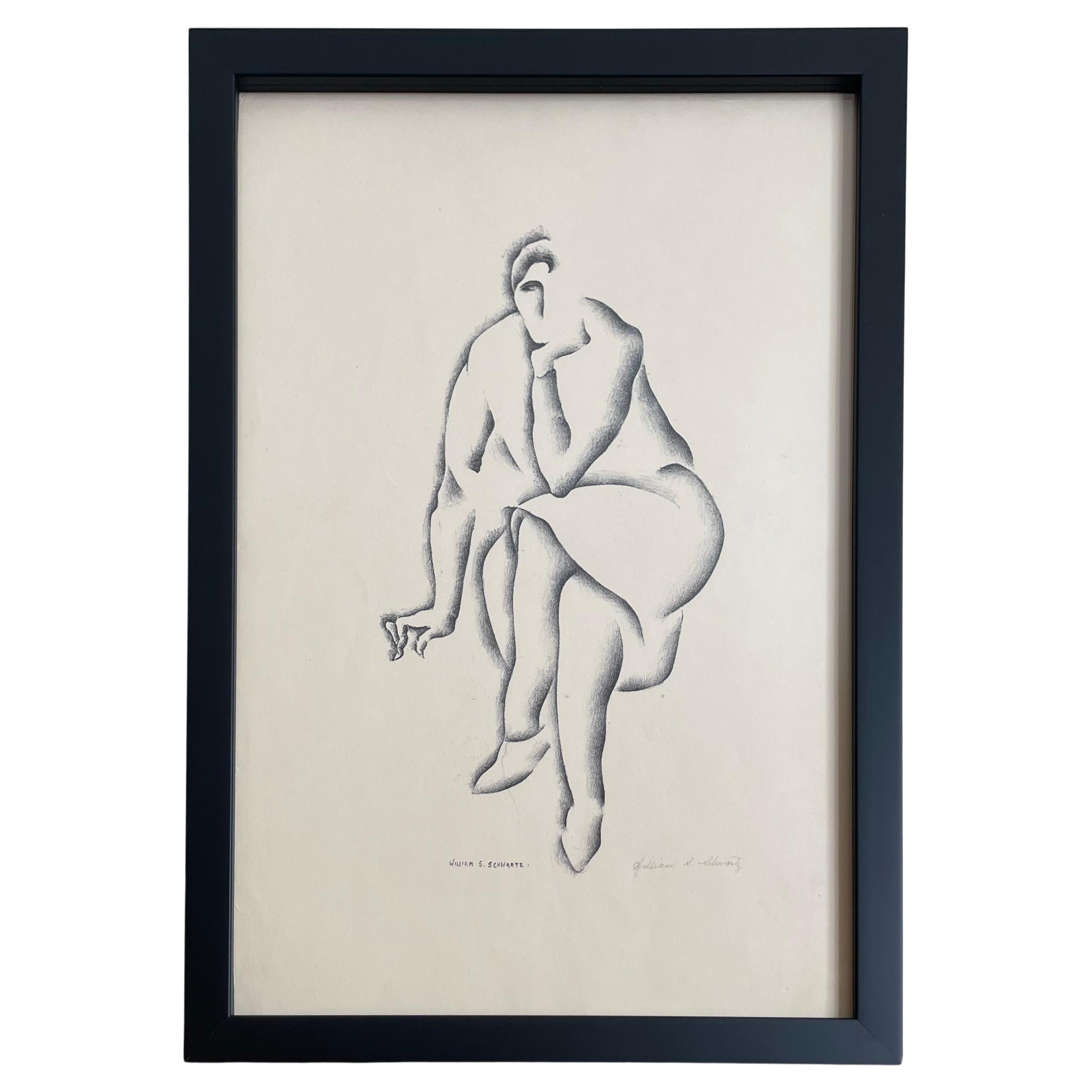 Figurenstudie, Lithographie von William S. Schwartz im Angebot