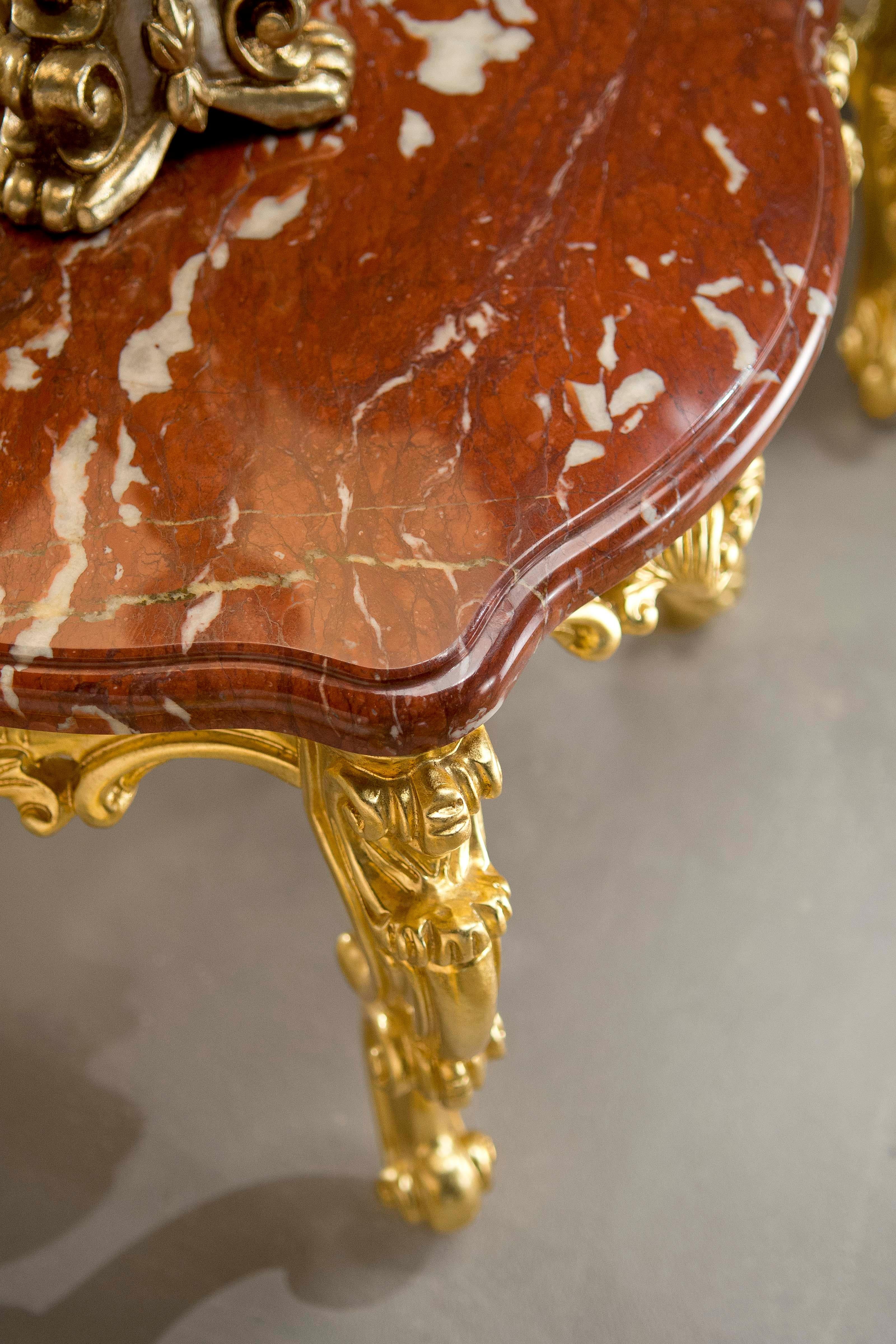 Baroque Revival Figured Hexagonal Coffee Table with French Red Marble Top by Modenese For Sale