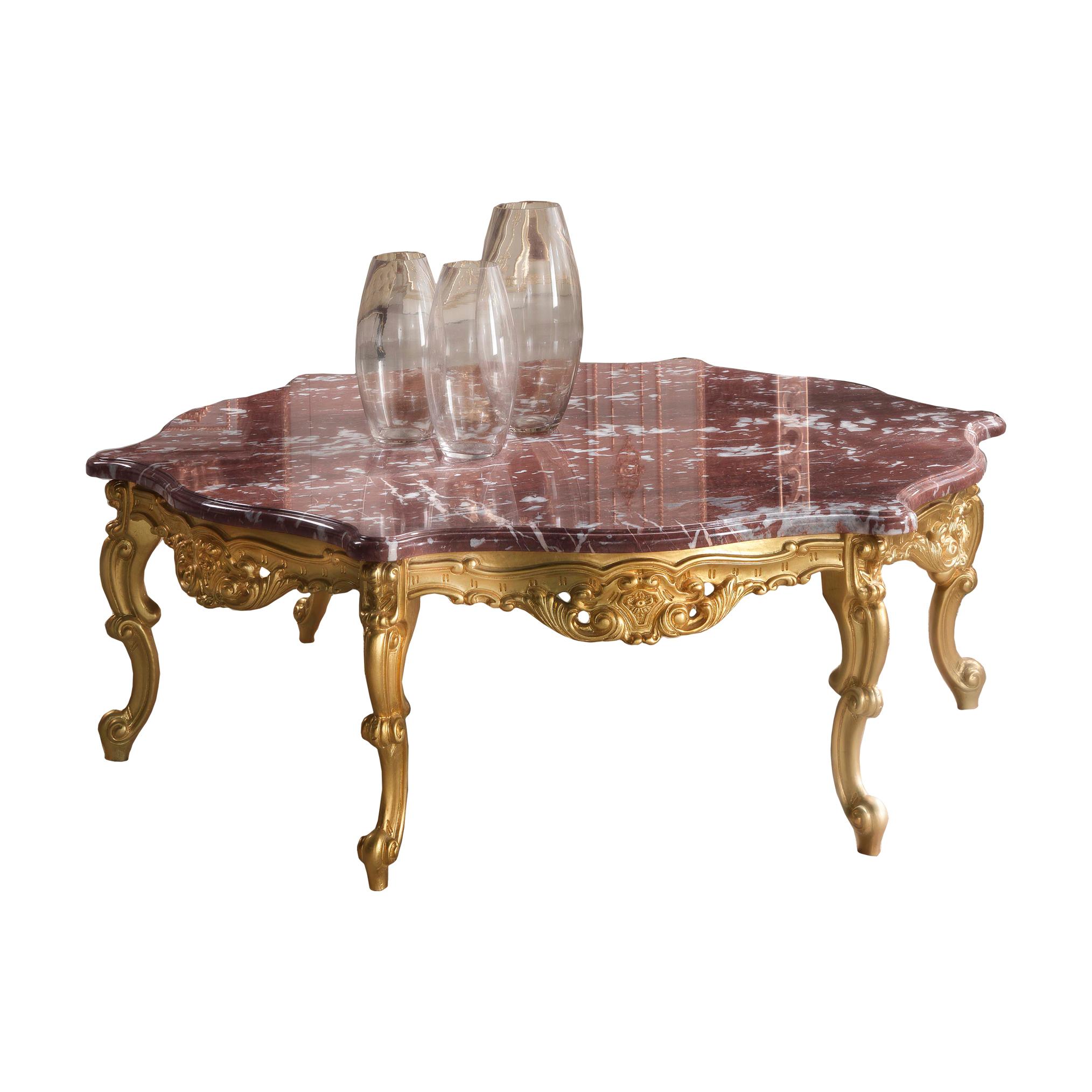 Figured Hexagonal Coffee Table with French Red Marble Top by Modenese For Sale