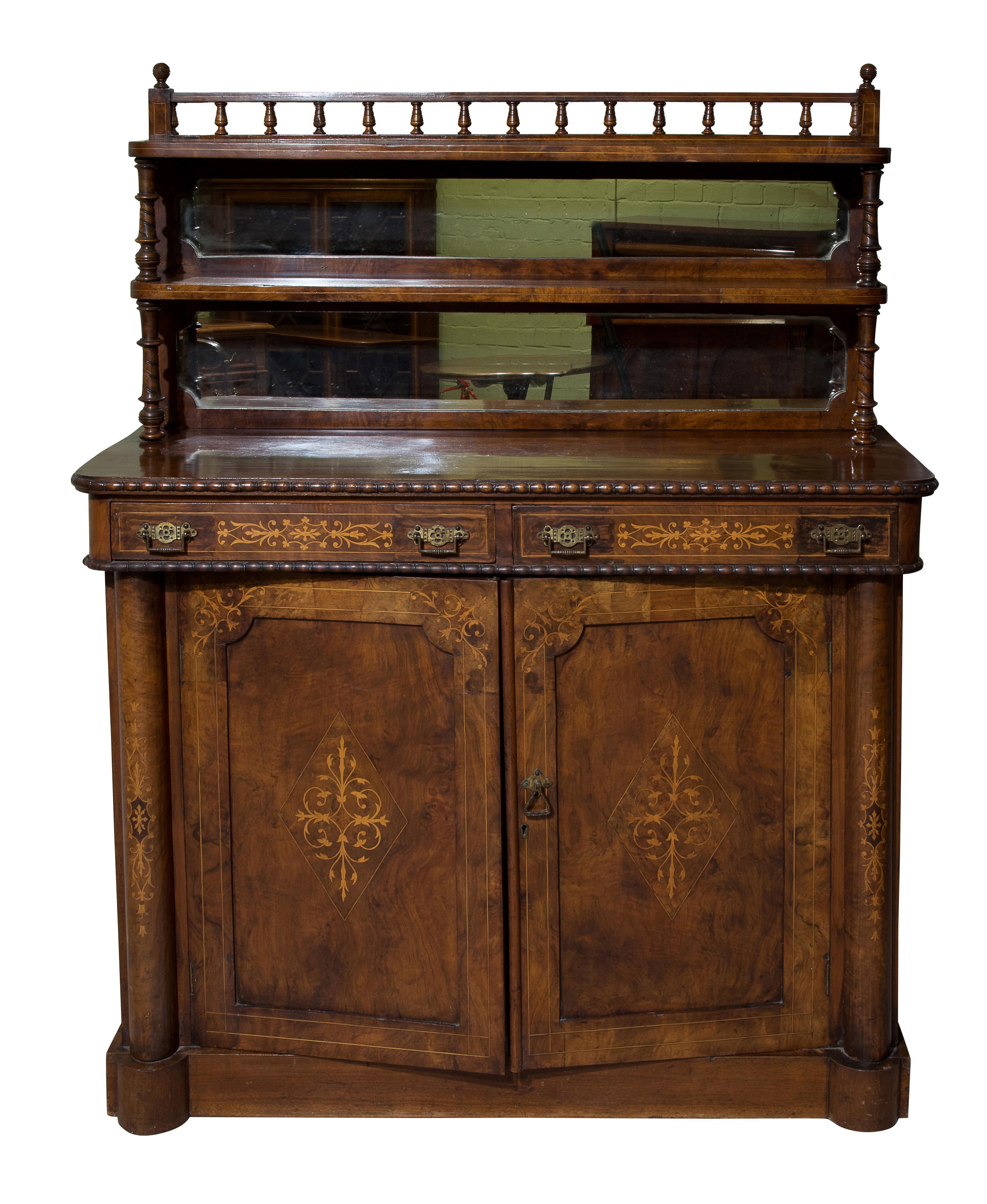 Early Victorian Figured and Inlaid Walnut Chiffonier, circa 1870 For Sale