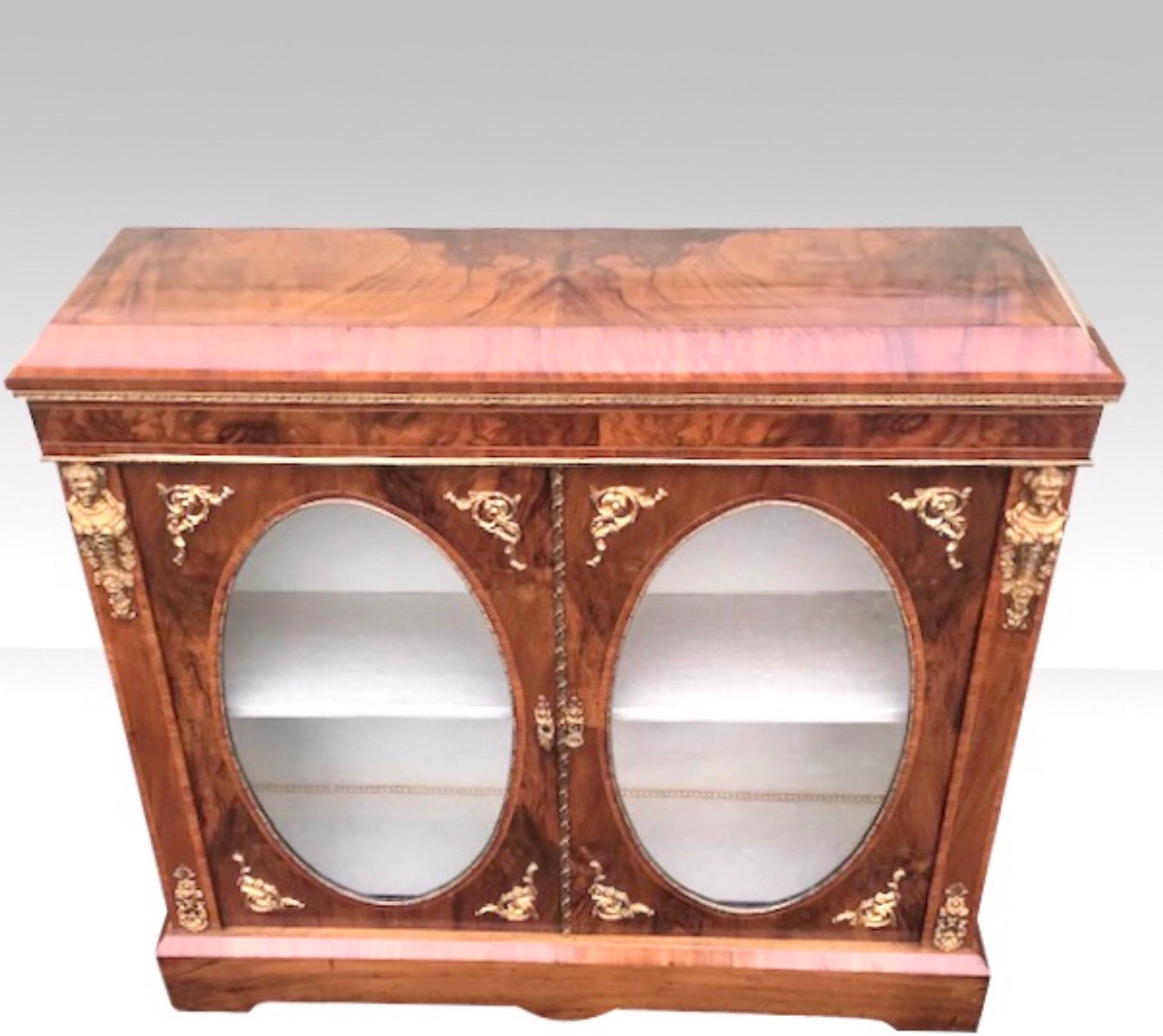 Figured Inlaid Walnut Ormolu Mounted Two Doored Antique Victorian Pier Cabinet In Good Condition For Sale In Antrim, GB