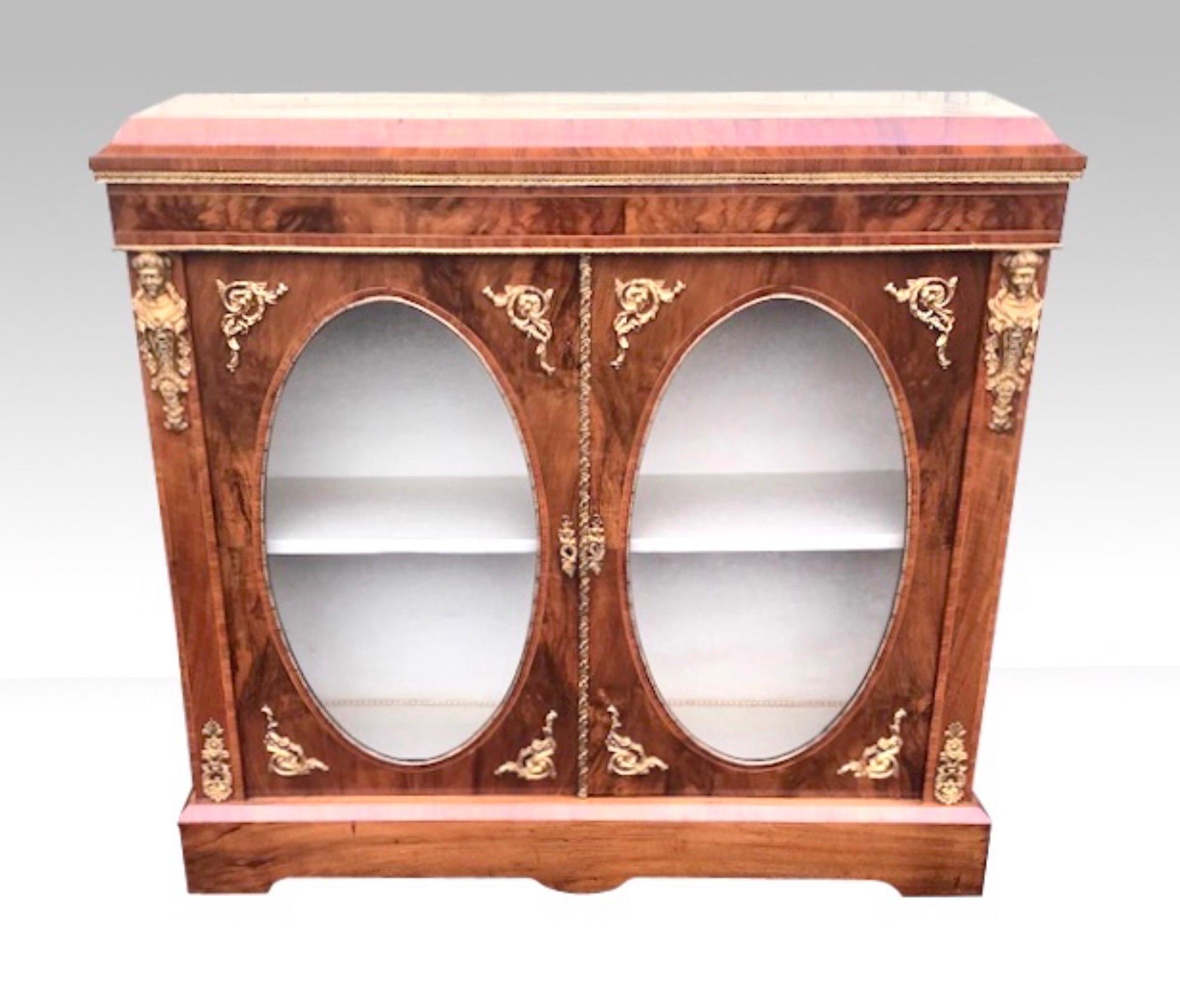 Figured Inlaid Walnut Ormolu Mounted Two Doored Antique Victorian Pier Cabinet For Sale 4