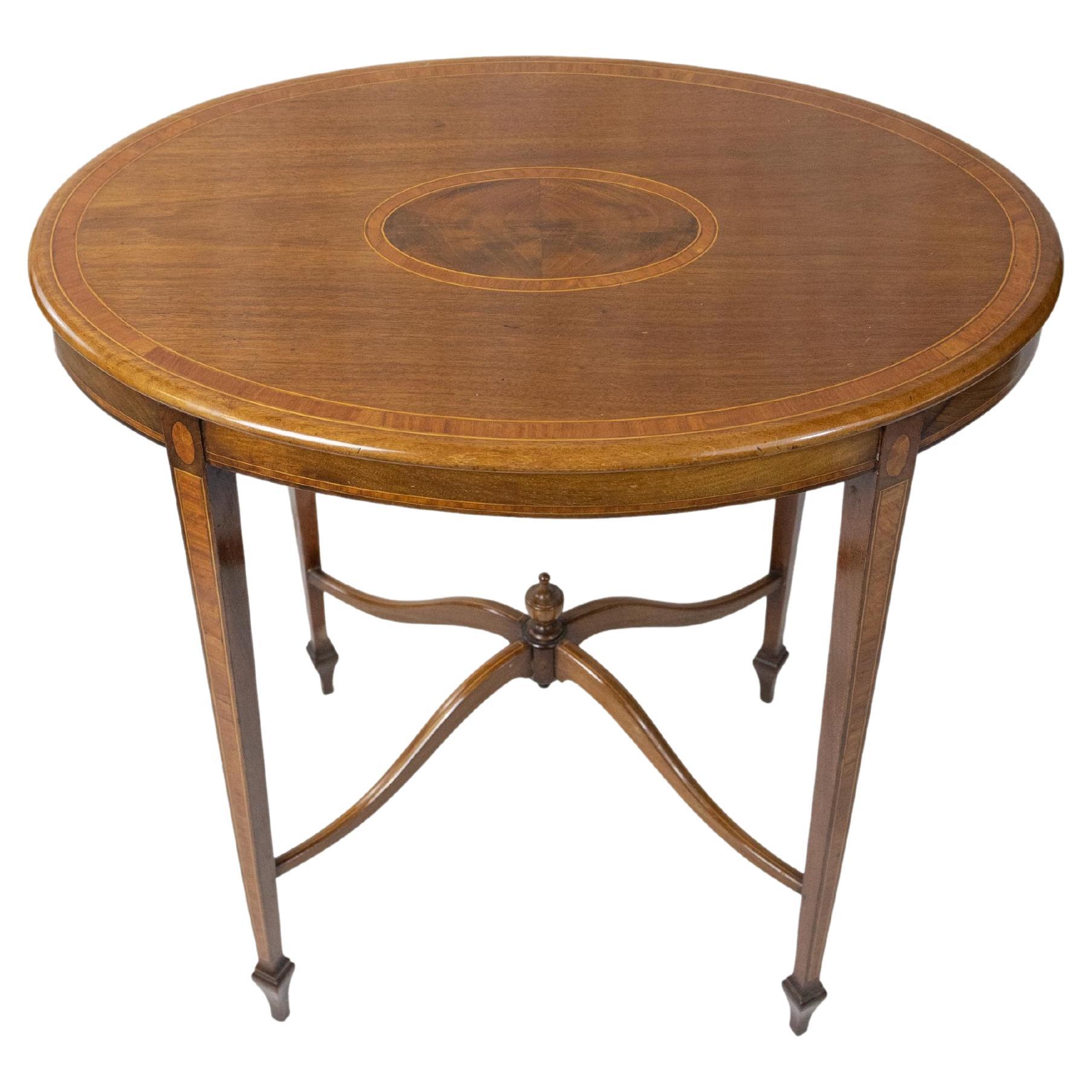 Figured Mahogany and Satinwood-Inlaid Oval Occasional Table, English, ca. 1890 For Sale