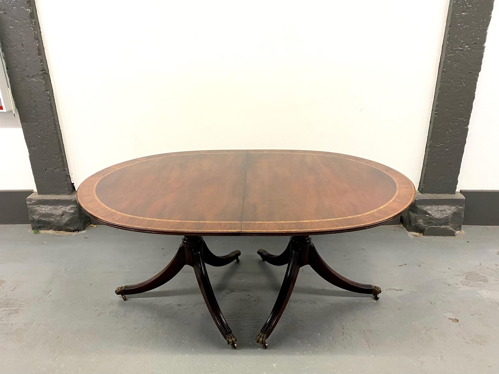 North American Fine figured Mahogany  Regency Style Double Pedestal Dining Table
