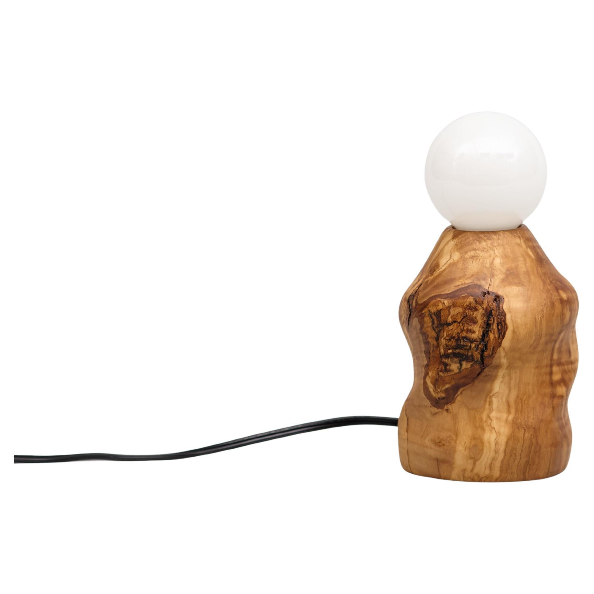 Figured Olive Sculptural Table Lamp, Hand Turned Reclaimed Wood, MCM