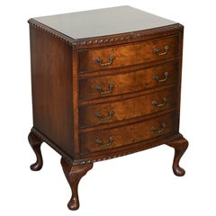 Vintage FIGURED VICTORIAN WALNUT BOW FRONTED CHEST OF DRAWERS RAiSED ON QUEEN ANNE LEGS