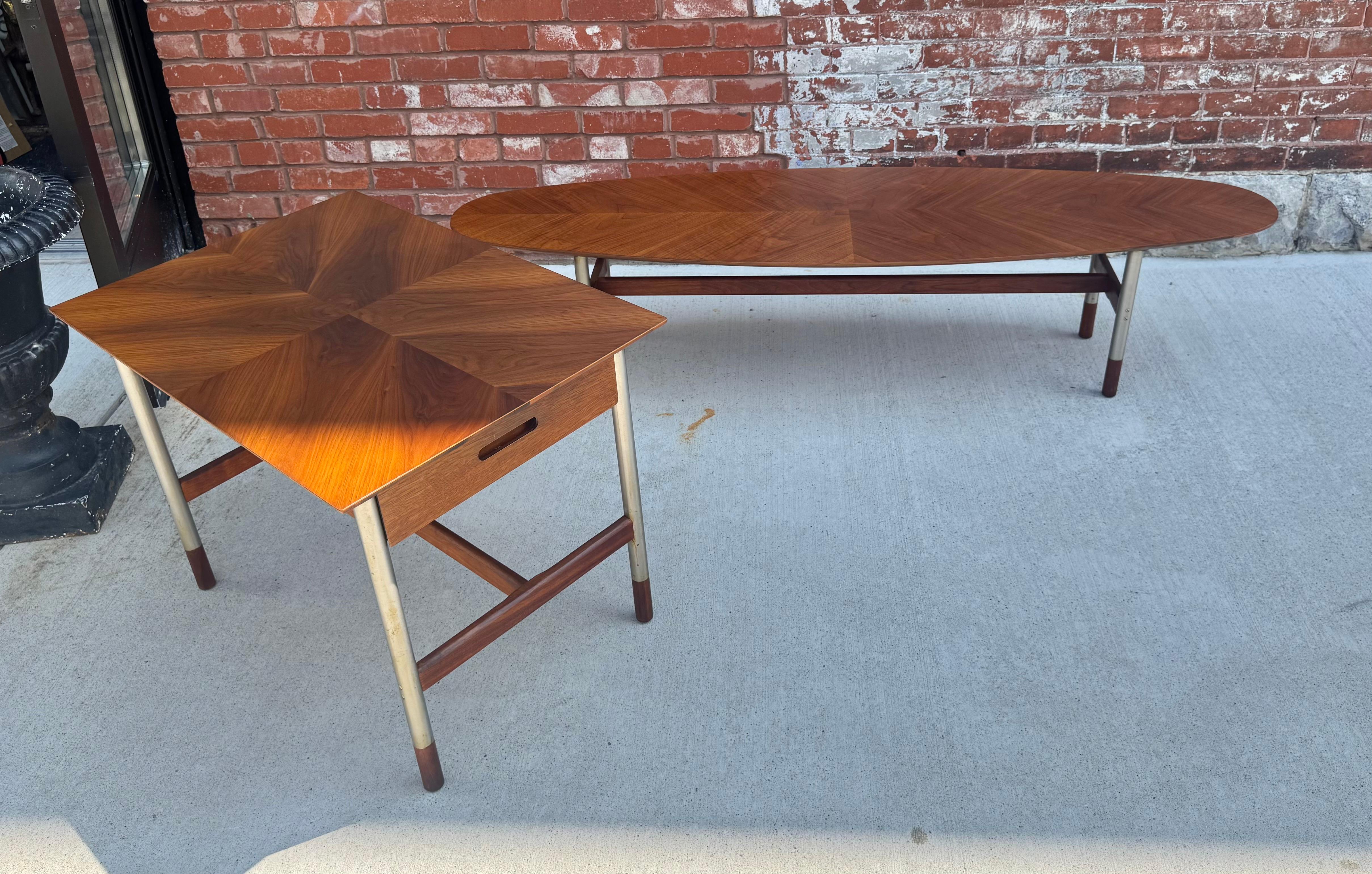 Figured Walnut and Stainless Steel Surfboard Table by Arne Vodder For Sale 6