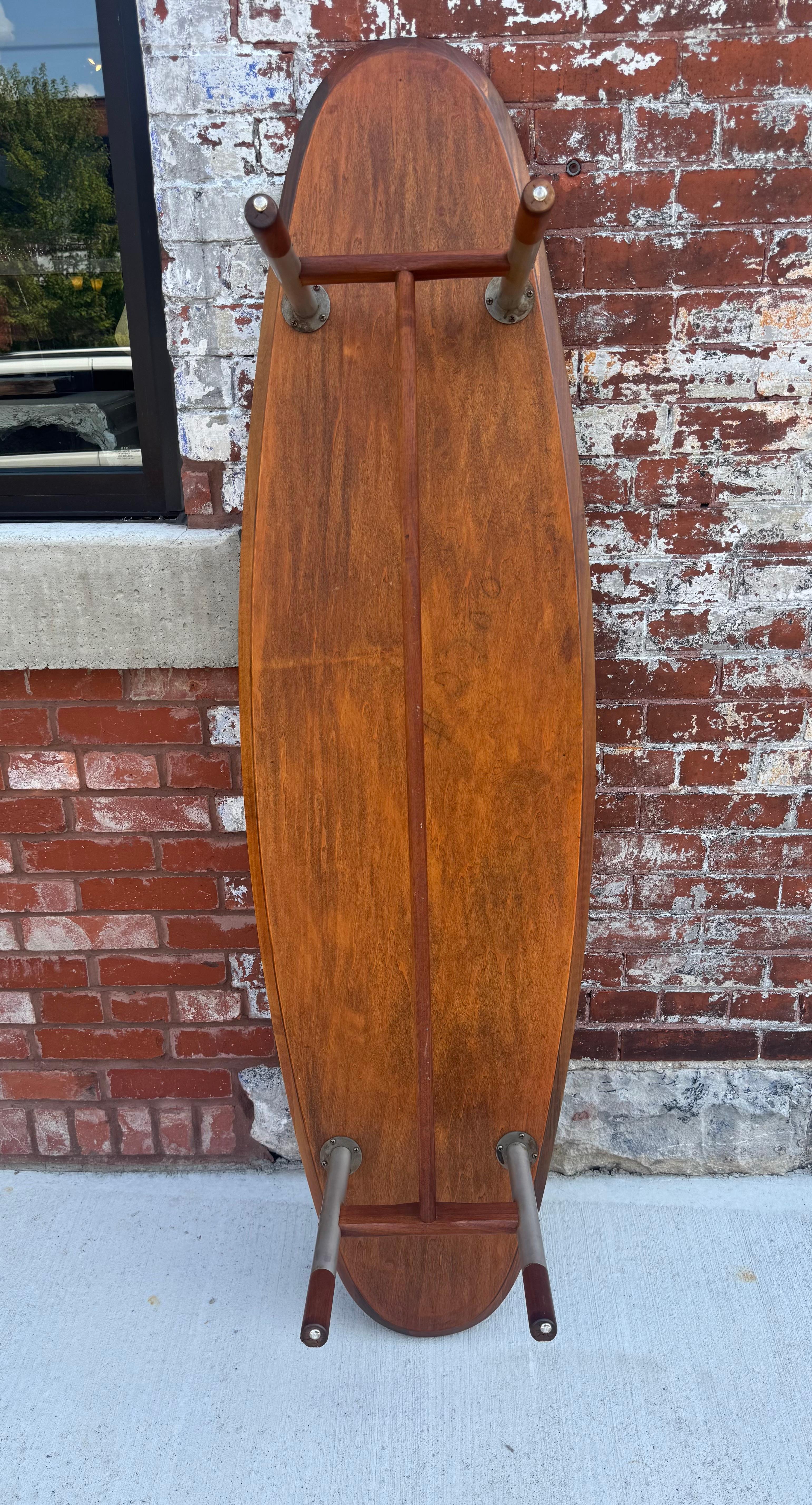 Danish Figured Walnut and Stainless Steel Surfboard Table by Arne Vodder For Sale