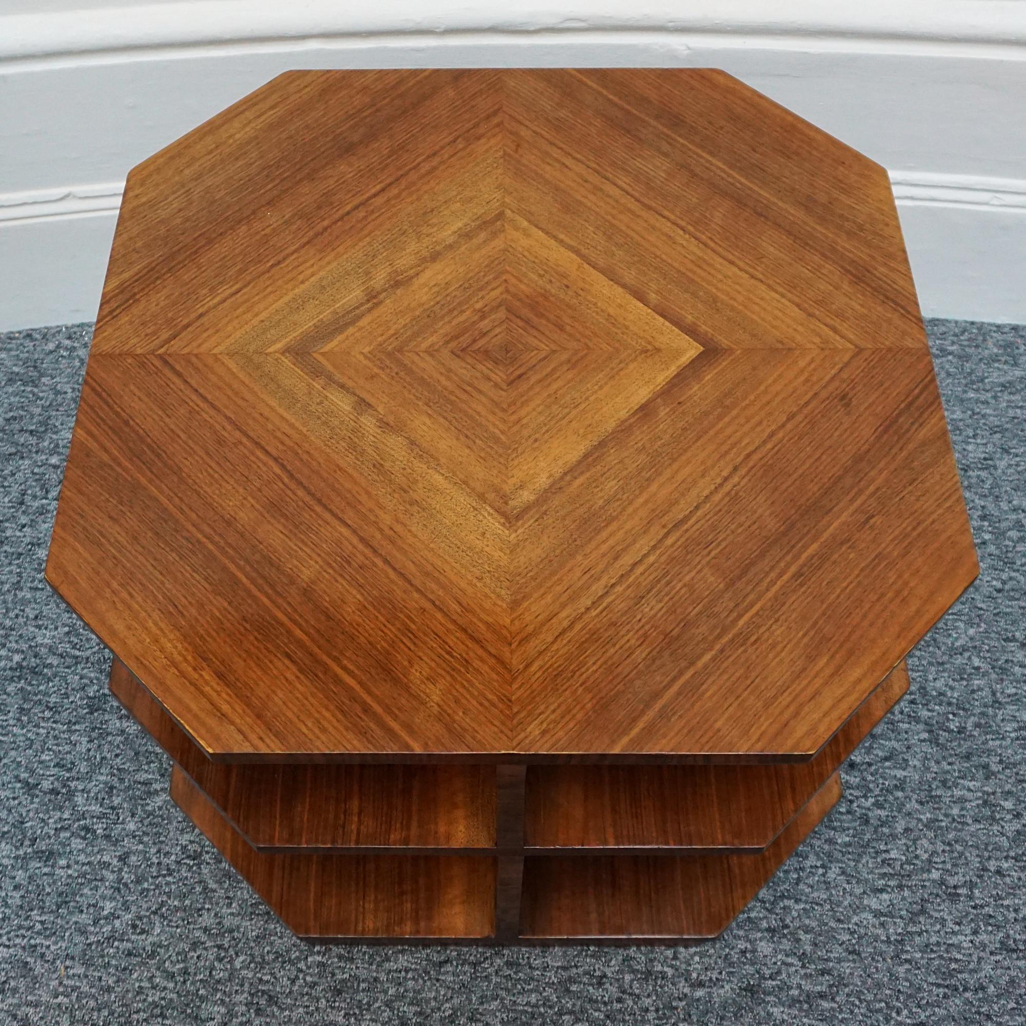 Figured Walnut Art Deco Three-Tier Library Table  In Good Condition For Sale In Forest Row, East Sussex