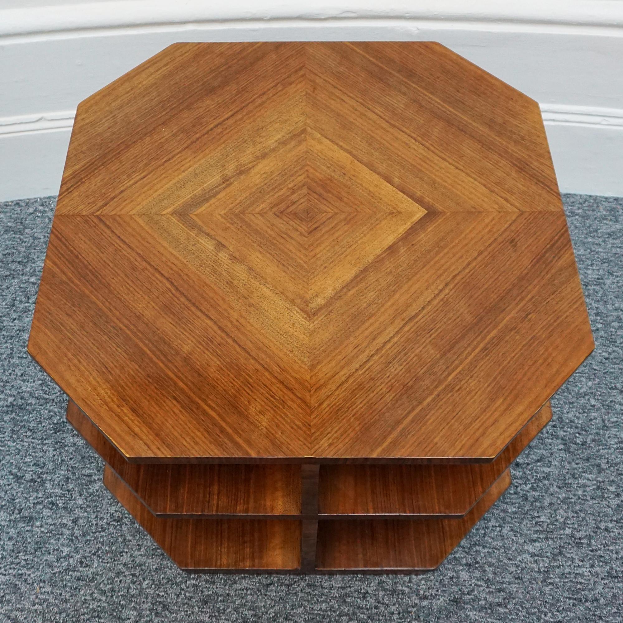 Mid-20th Century Figured Walnut Art Deco Three-Tier Library Table  For Sale