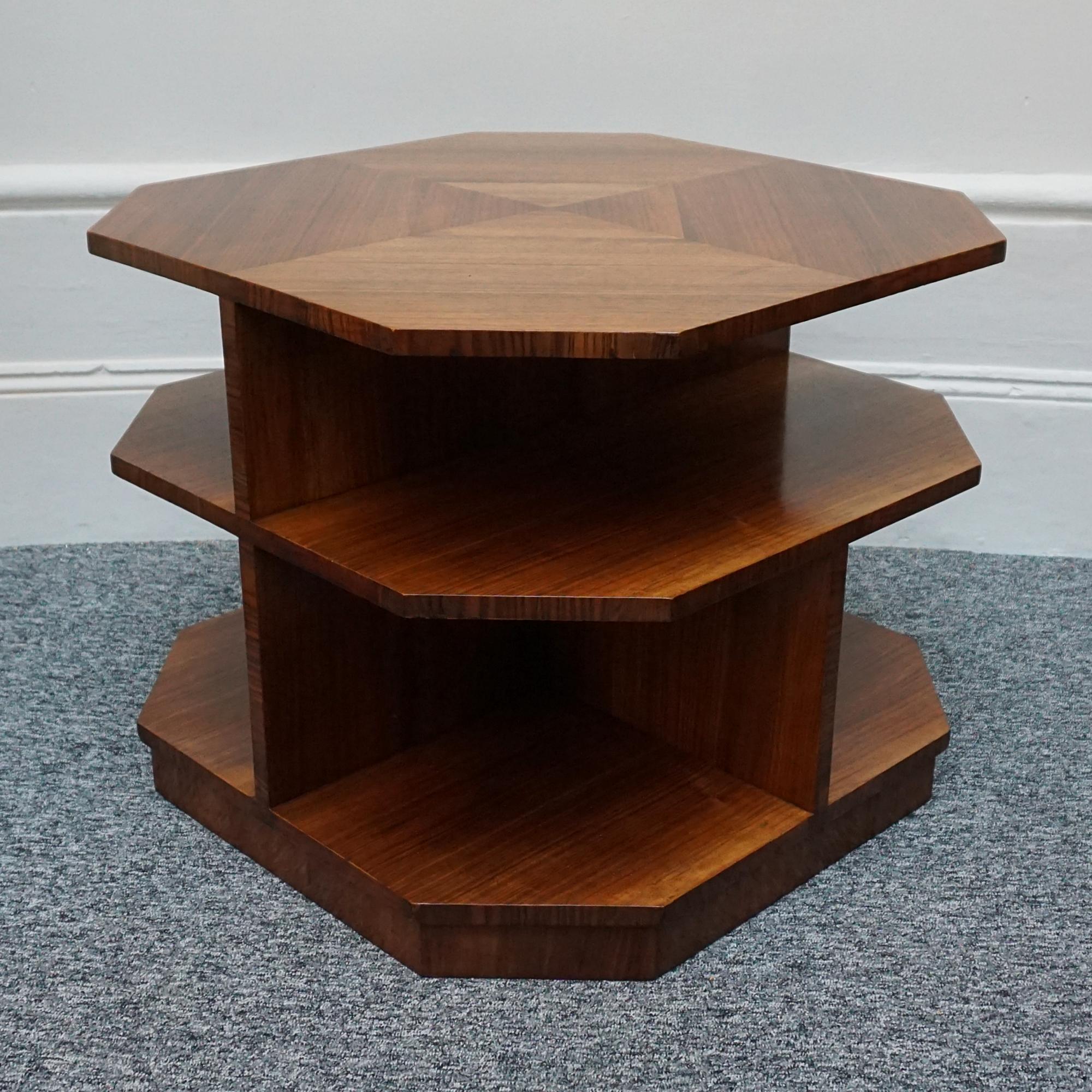 Figured Walnut Art Deco Three-Tier Library Table  For Sale 1