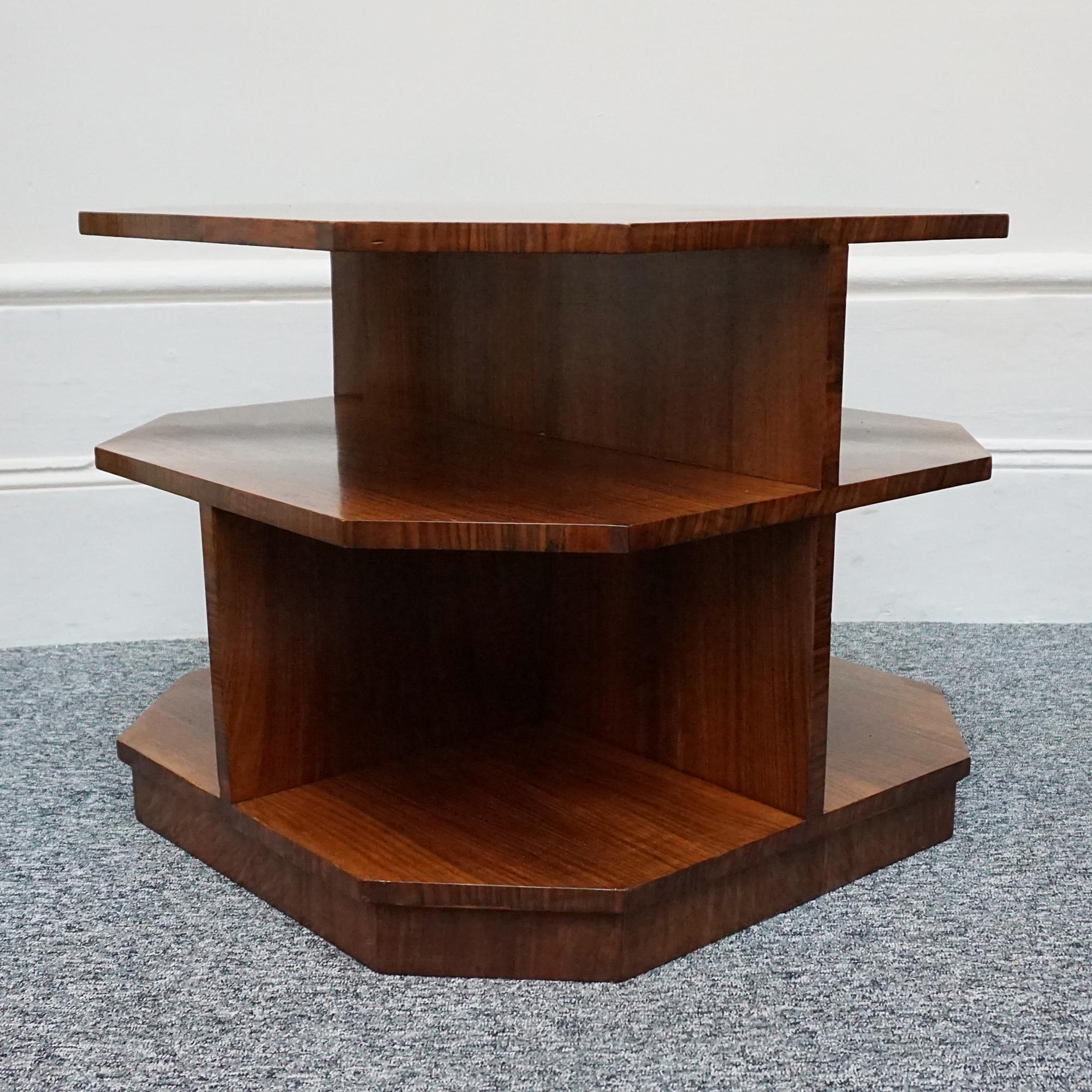 Figured Walnut Art Deco Three-Tier Library Table  For Sale 2