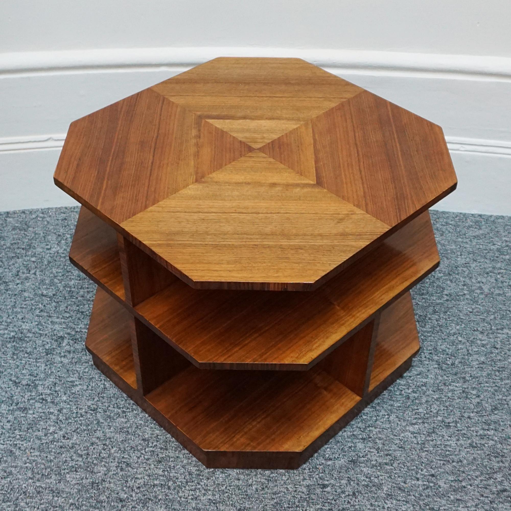 Figured Walnut Art Deco Three-Tier Library Table  For Sale 3