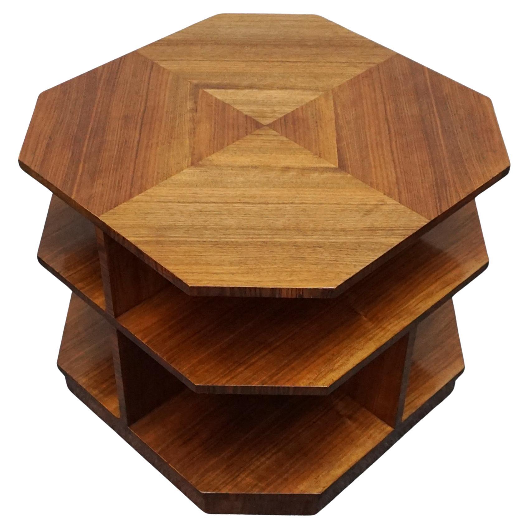 Figured Walnut Art Deco Three-Tier Library Table  For Sale