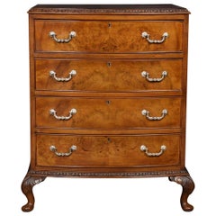 Figured Walnut Bow Fronted Chest of Draws