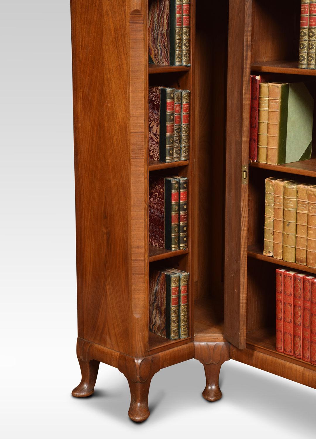 British Figured Walnut Corner Open Bookcase