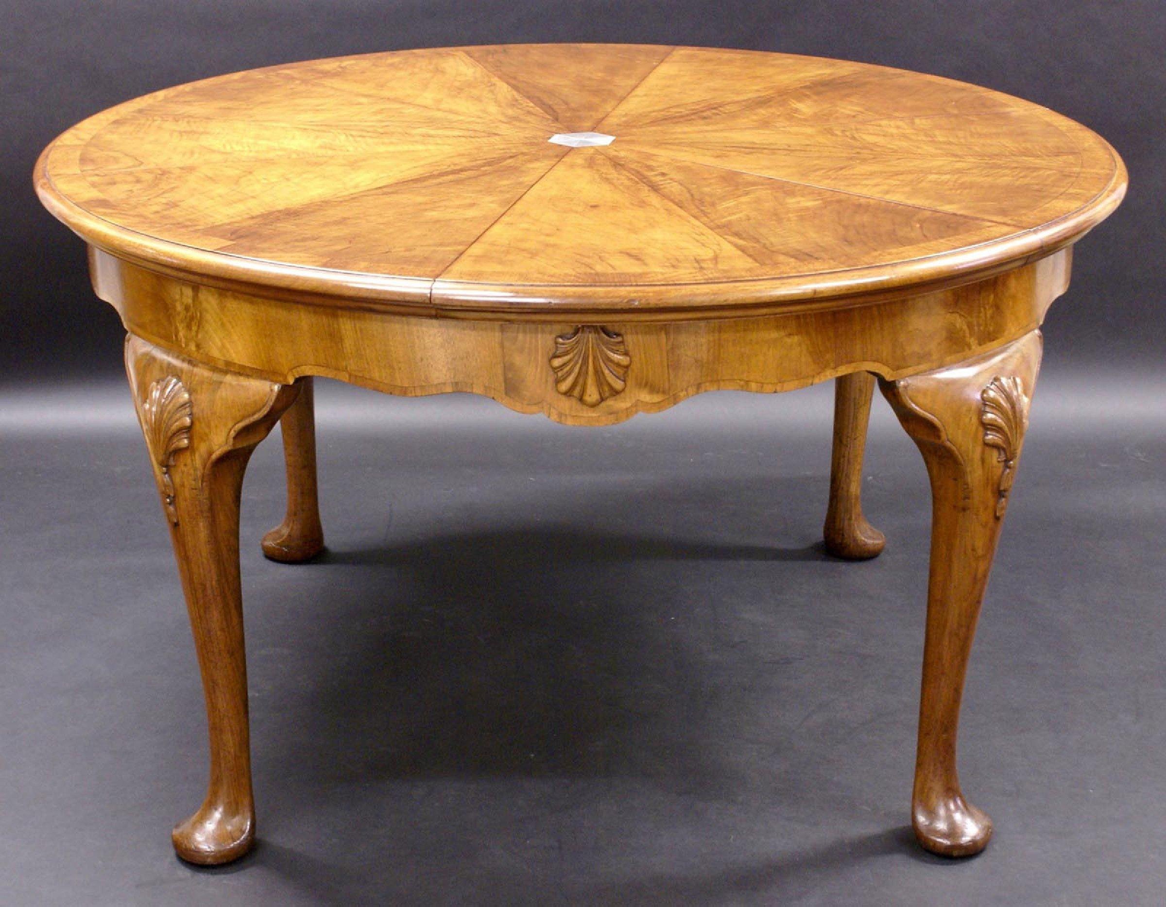 20th Century Figured Walnut Extending Circular Table by Gillows