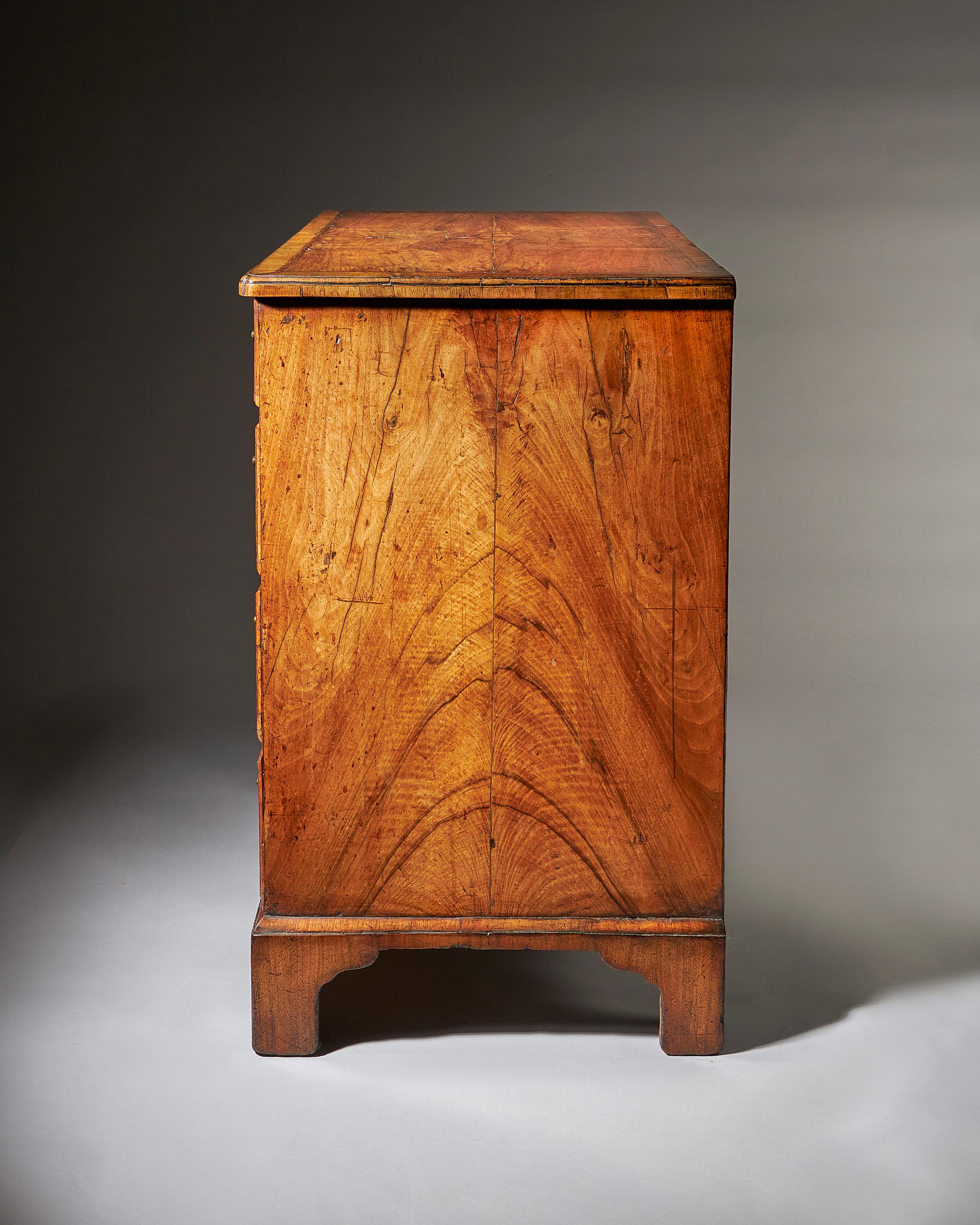 English Figured Walnut George II 18th Century Kneehole Desk Attributed to Elizabeth Bell