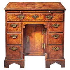 Figured Walnut George II 18th Century Kneehole Desk, Circa 1740, England