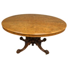 Figured Walnut Victorian Oval Antique Dining Table