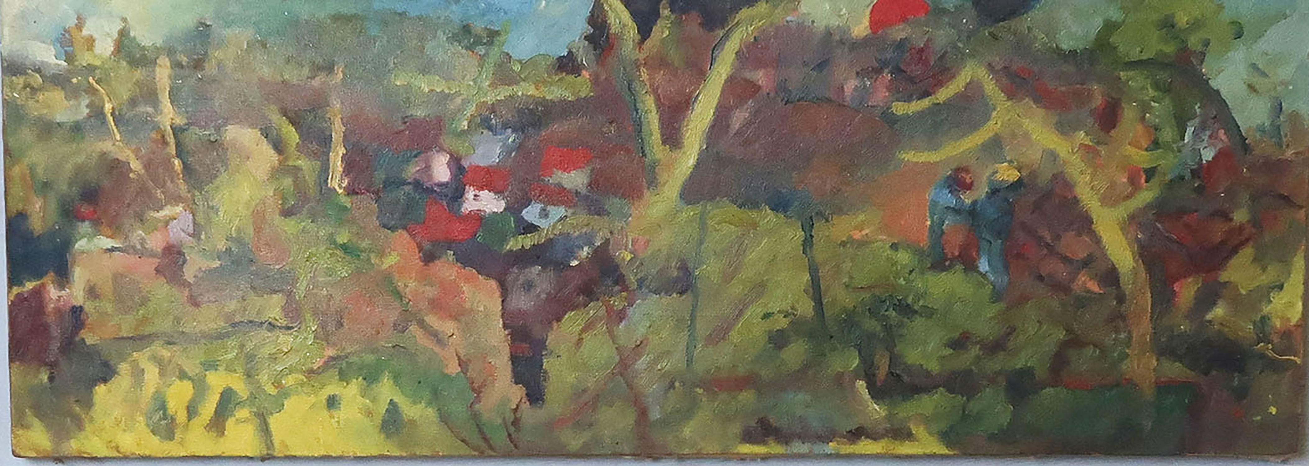 Great abstract landscape painting. Oil on canvas.

Naive style.

Wonderful bright colors.

Unusual shape.

Unsigned. Inscribed Tony Phillips, 1975 on the verso.

The measurement given below is the frame size.


 