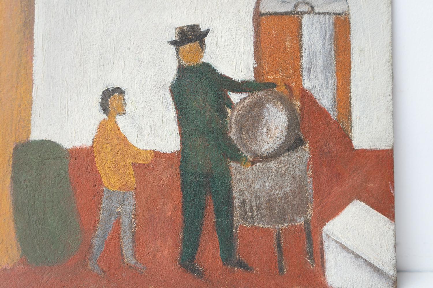 Figures in an Interior, Original Italian Expressionist Mid Century Oil Painting In Good Condition In Bristol, GB