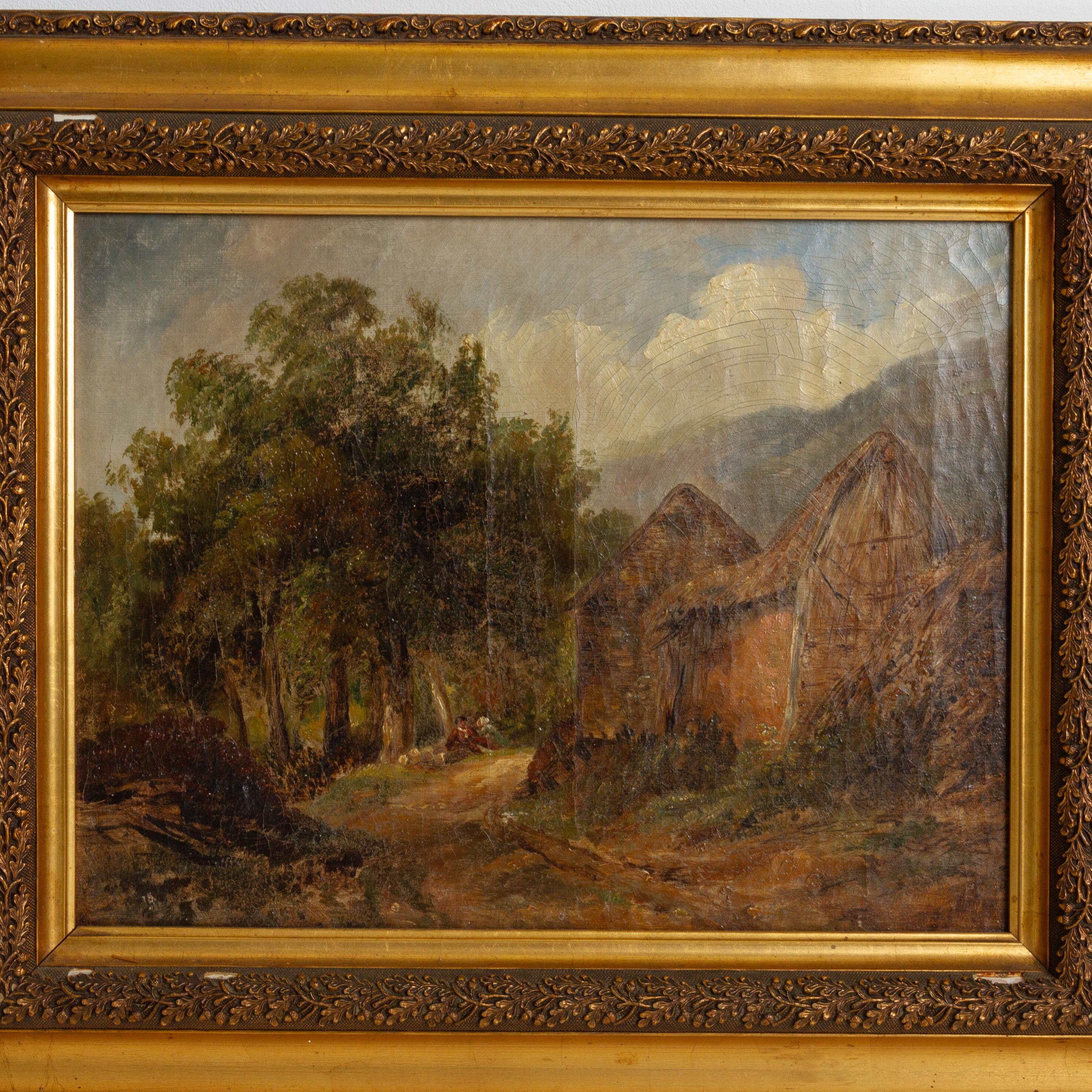 In good condition
From a private collection
Free international shipping
Figures in Landscape Oil Painting 19th Century 
