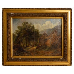Figures dans un paysage peint à l'huile 19ème siècle 