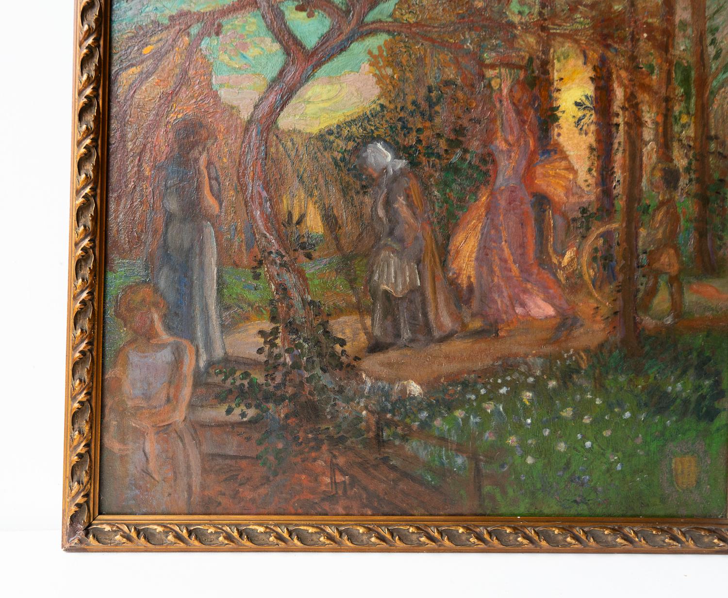  Figures In The Woods By James Joshua Guthrie, Original Antique Oil Painting In Good Condition For Sale In Bristol, GB